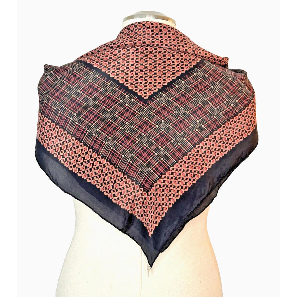 Vintage 1980's Lillian Vernon Hand Rolled and Printed Silk Scarf 29.5"x31"